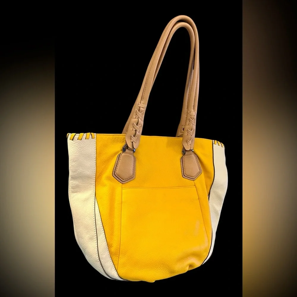 Oryany Lyssie Large Yellow Soft Pebble Leather Tote Cream Patterned SOLD! - Picture 9 of 11